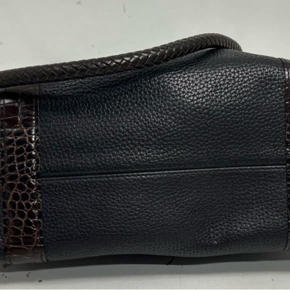 Brighton Elegant Black Leather classic Tote Bag, Embossed trim, Silver Hardware - Picture 3 of 5